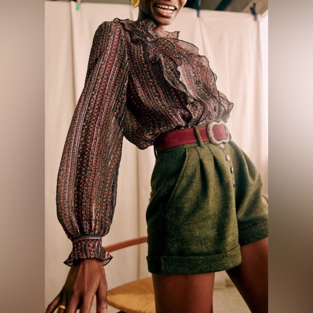 Sezane Black Floral Ruffled Wrap Blouse - Picture 3 of 12